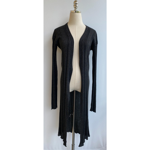 ALYSI Grey Metallic Oversized Open Front Long Lightweight Jacket Cardigan Size S - Picture 2 of 8